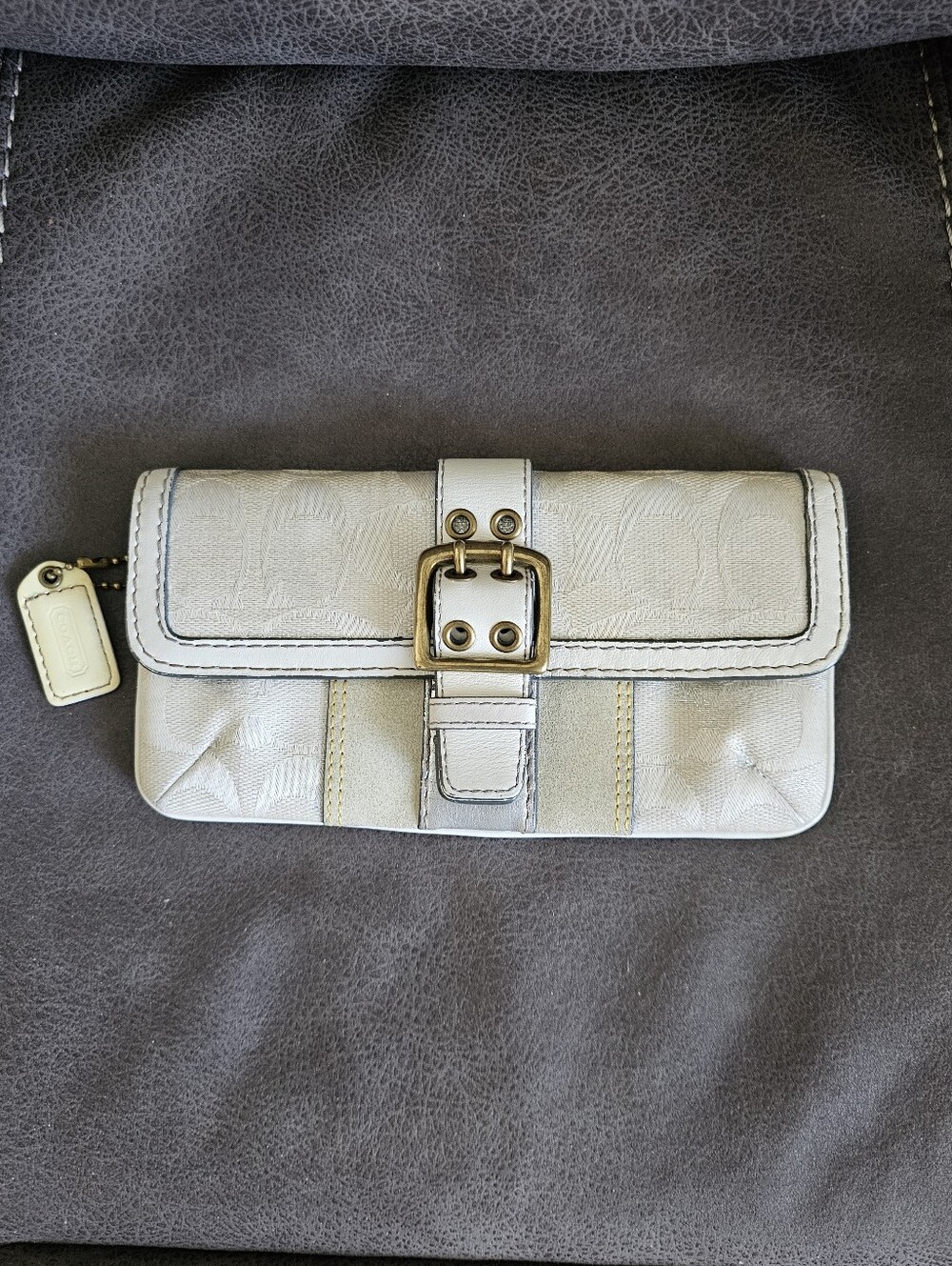 Vintage Coach Metallic Signature Canvas and Leather Wallet/Clutch with Buckle
